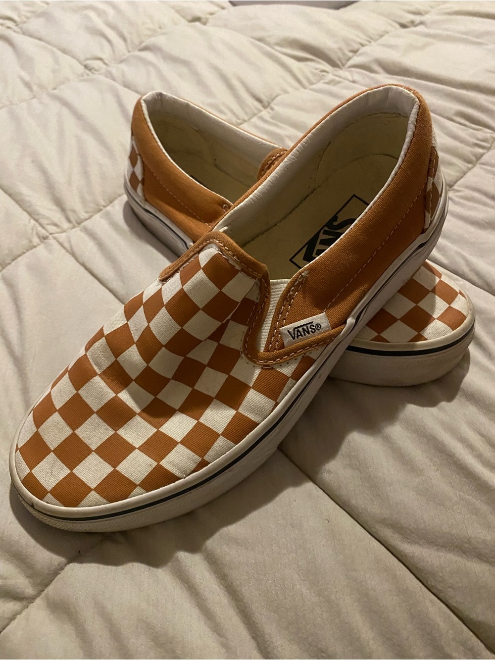 Vans Orange and White Checkerboard Slip-On Loafers